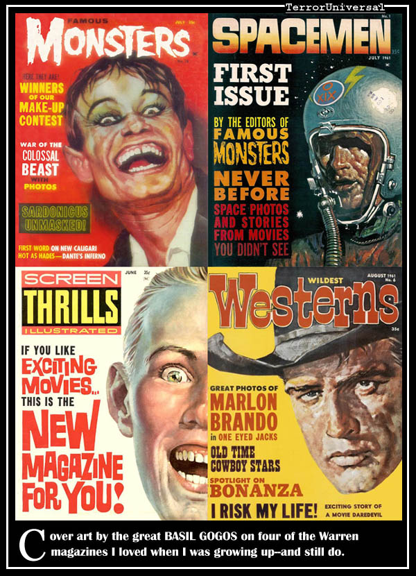 Cover art by the great BASIL GOGOS on four of the Warren magazines I loved when I was growing up--and still do.