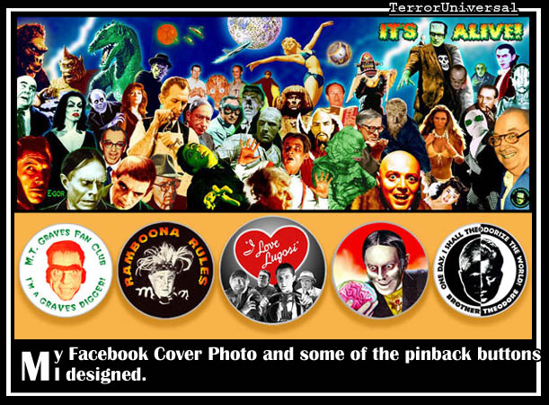My Facebook Cover Photo and some of the pinback buttons I designed.
