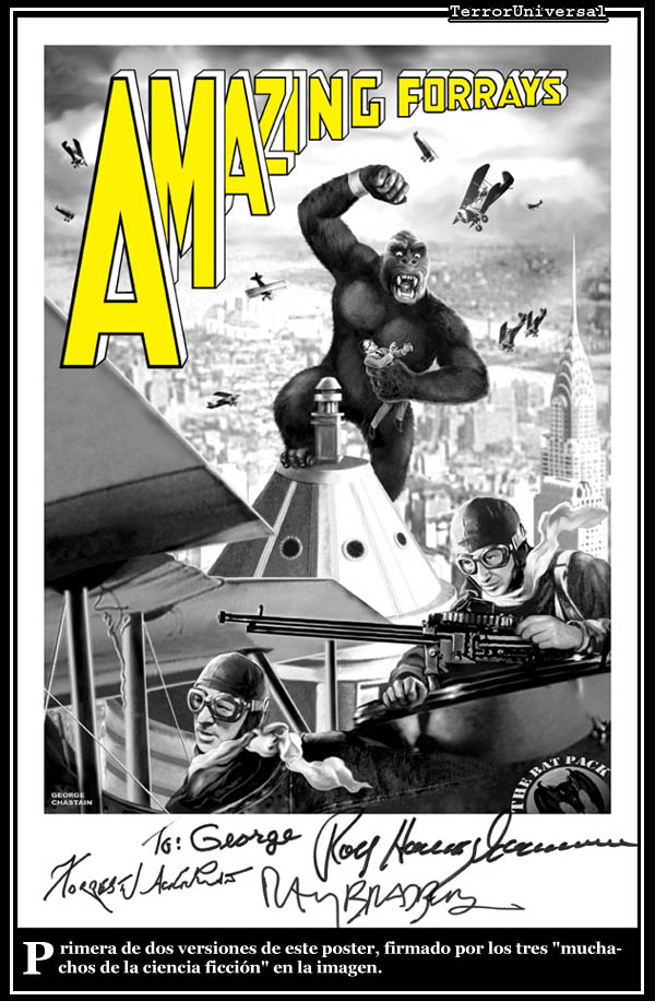 Primera de dos versiones de este poster, firmado por los tres "muchachos de la ciencia ficción" en la imagen.