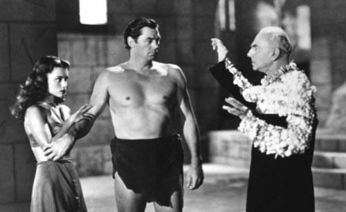 Linda Christian, Johnny Weissmuller, George Zucco. El ocaso de Tarzán en TARZAN AND THE MERMAIDS (Tarzán y las Sirenas-1948)